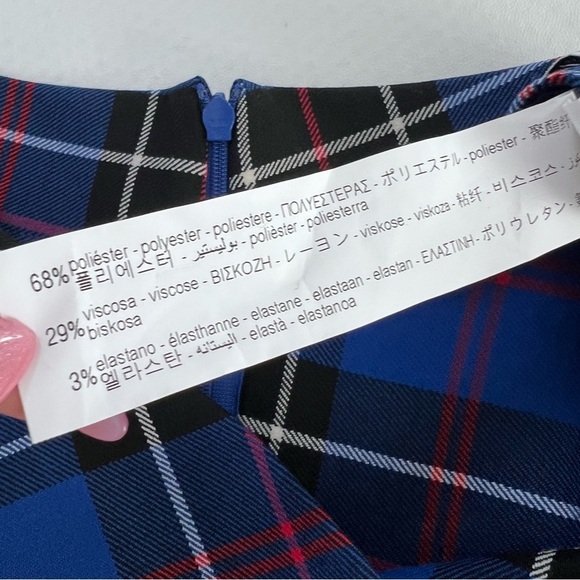Zara Skirt Midi Women Medium Tartan Plaid Check Side Slit Ruched Blue Pencil Q - Picture 8 of 11